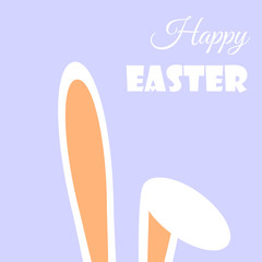 Illustration with flat bent hare's ear for your happy easter day greeting card design.Cartoon bent hare's ear on blue background