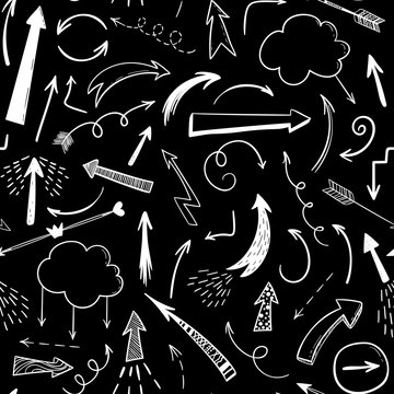 Handdrawn arraws seamless pattern. Vector black and white background