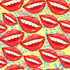 seamless pattern Disco sexy female lips with teeth.  illustration
