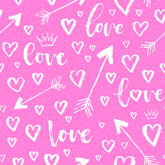 Vector fashion seamless pattern with hearts on Happy Valentines Day. Doodle style