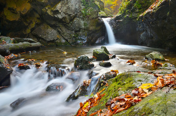 Fototapeta na wymiar Big waterfall on Silver creek / Nyznerov / Czech Republic