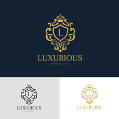 Luxury Boutique logo, Calligraphic Emblem element, vector illustration 