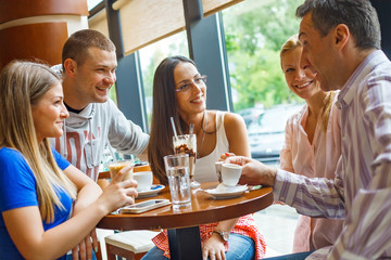 Friends in cafeteria 