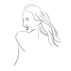 Hand drawn young woman fashion sketch. Black and white pencil illustration. Vintage design for fabric, card, poster