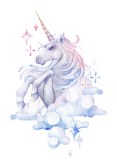 Cute watercolor unicorn © Ekaterina Glazkova