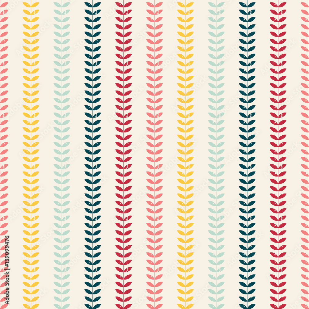 Poster seamless floral pattern with distressed look twigs and leaves in scandinavian style and retro pastel