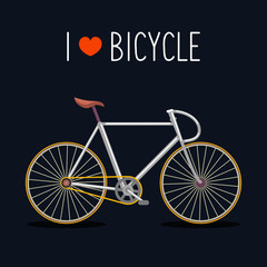 Vector illustration of urban hipster bicycle in trendy flat style with text I Love Bicycle.