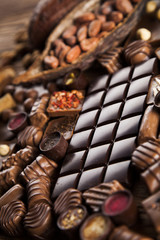 Praline Chocolate on wooden backgroud