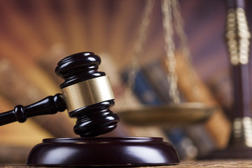 Law wooden gavel barrister, justice concept, legal system