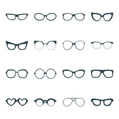 Big vector set of icons of different shapes glasses in trendy flat style.