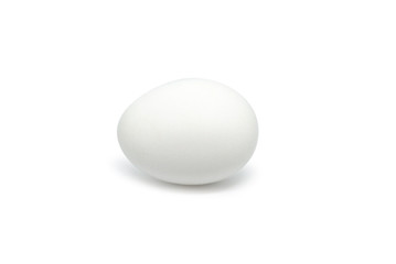 one single white egg, isolated on white background