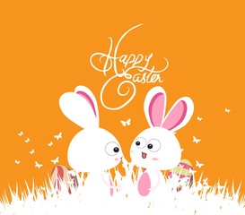 happy easter green spring with bunny couple and eggs