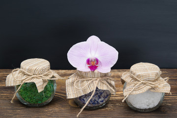 three different banks salt with orchid on top, there is a place for an inscription