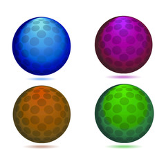 Set of four abstract sphere vector icon or logo with circular networking all around.