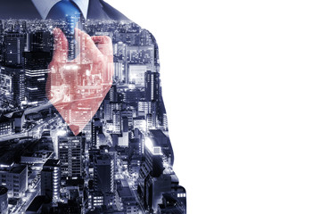 Double exposure businessman and Osaka city