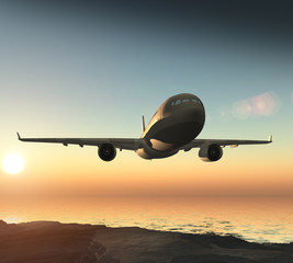 Fototapeta na wymiar 3d three-dimensional, aircraft above the clouds