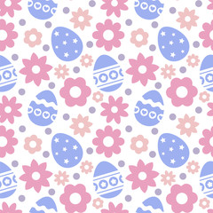 Eastern seamless pattern with eggs and flowers.