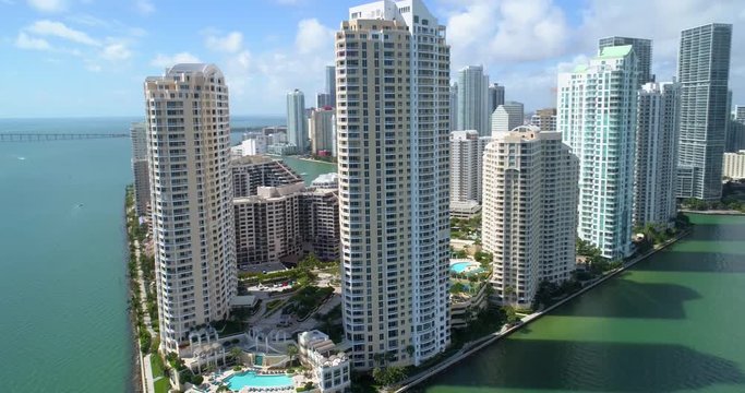 Brickell Key Miami aerial flyby