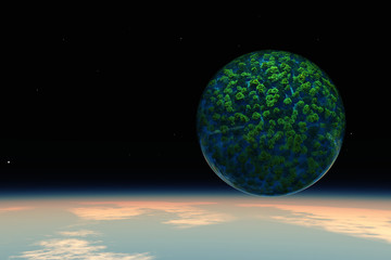 Green planet in outer space, Eco-Planet, 3D Rendering

