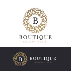 Luxury Boutique logo, Calligraphic Emblem element, vector illustration 