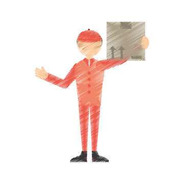 Drawing Man Post Mail Box Vector Illustration Eps 10