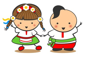 Hand-Drawn Boy and Girl Dance On A White Background, Cartoon Doodle. Ukraine