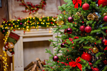 Fototapeta na wymiar Decorated christmas tree