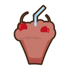 cartoon milk shake chocolate fresh cherry vector illustration eps 10