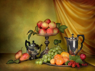still life fruit colors classic Dutch style of painting wine