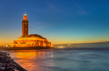 Hassan II Mosque in Casablanca, Morocco - obrazy, fototapety, plakaty