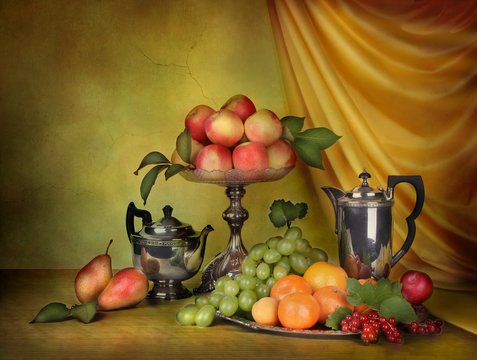 still life fruit colors classic Dutch style of painting wine