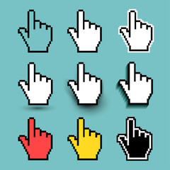 Set of hand cursor Icon. Vector illustration. Flat design. Isolated on turquoise background