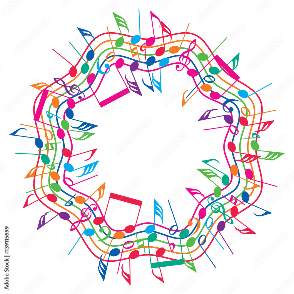 Poster vector round colorful background of music notes