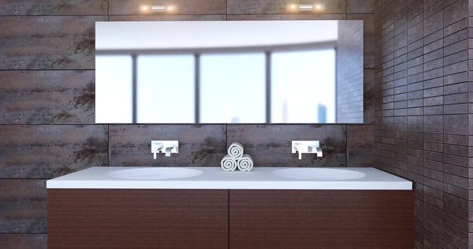 4k. Modern Bathroom Design. Hygiene items.