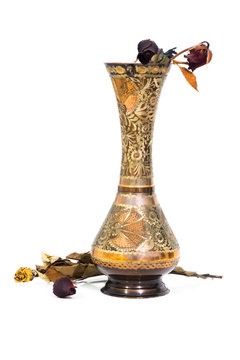 Copper Antique Vase With Dry Roses