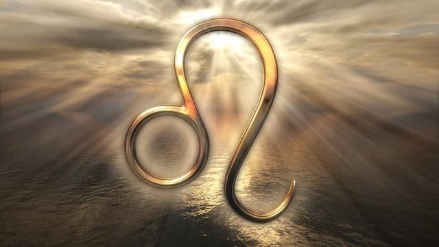 Animated mystic golden zodiac horoscope Leo symbol. 3D rendering 4K