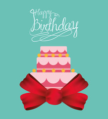 happy birthday cake card with ribbon bow vector illustration eps 10