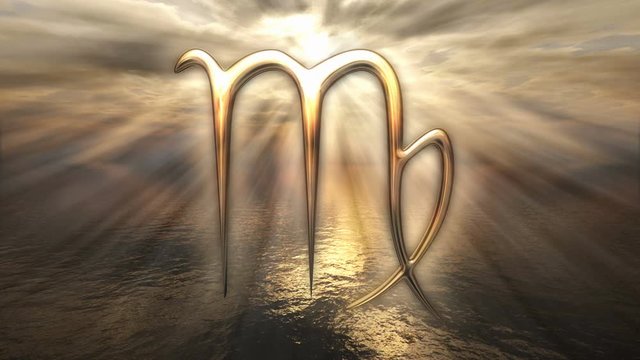 Animated mystic golden zodiac horoscope Virgo symbol. 3D rendering 4K