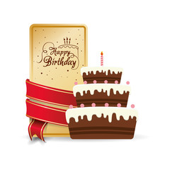 happy birthday cake sweet decorative card ribbon vector illustration eps 10