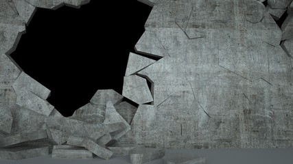 Concrete wall  with destruction, 3 d render