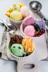Selection of colorful ice cream scoops