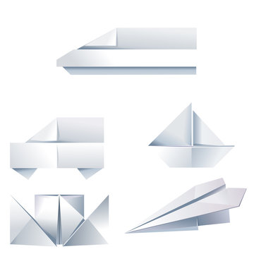 Set of vector origami icons on the theme of travel.