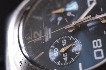 Analog wrist watch closeup