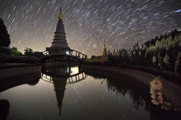 star trail and pagoda