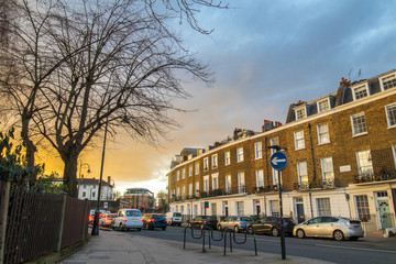 Fototapeta premium Block of flats in London at sunset