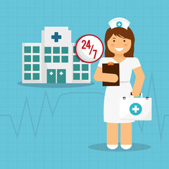 happy nurse work medical suitcase and clipboard vector illustration eps 10