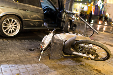 Car crash collision accident with motor bike