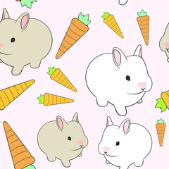 Seamless tileable pattern vector rabbits carrots easter bunnies