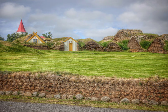 Beautiful turf houses in Glaumbaer in Iceland