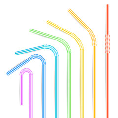 Colorful Drinking Straws Set. 3D Striped Icon Isolated In White Background. Vector illustration